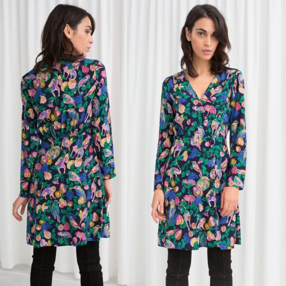 & Other Stories Monkey Print Mini Dress - Size 6